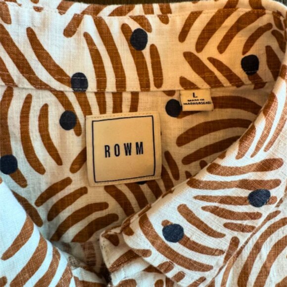 ROWM Men's Casual Button Down Shirt - Brown and White - Picture 3 of 4